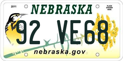 NE license plate 92VE68
