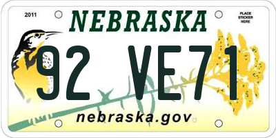 NE license plate 92VE71