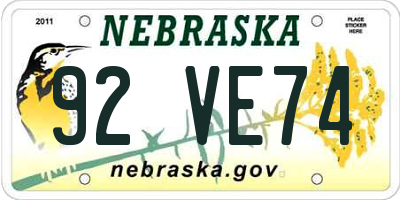 NE license plate 92VE74