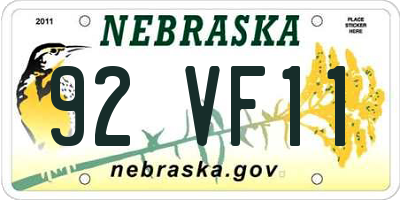 NE license plate 92VF11
