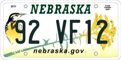 NE license plate 92VF12