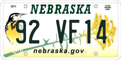 NE license plate 92VF14