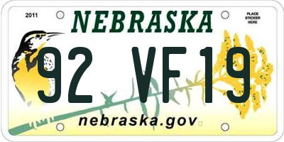 NE license plate 92VF19