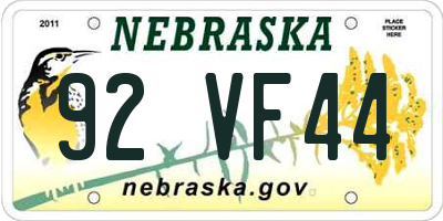 NE license plate 92VF44