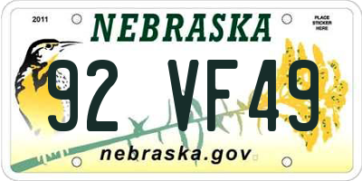 NE license plate 92VF49