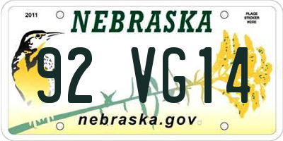 NE license plate 92VG14