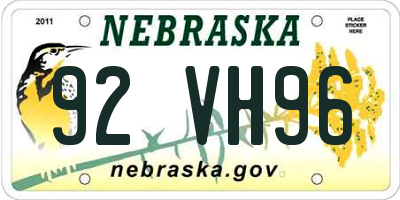 NE license plate 92VH96