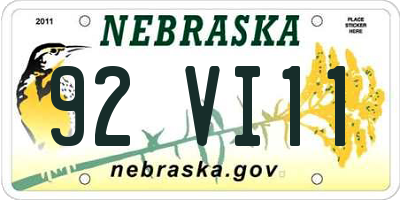 NE license plate 92VI11