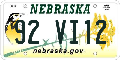 NE license plate 92VI12