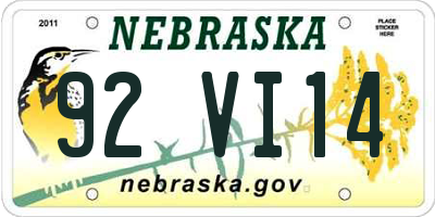 NE license plate 92VI14