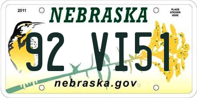 NE license plate 92VI51