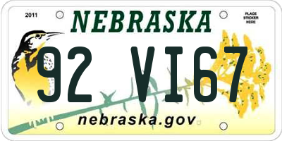 NE license plate 92VI67
