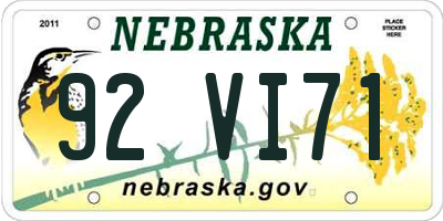 NE license plate 92VI71