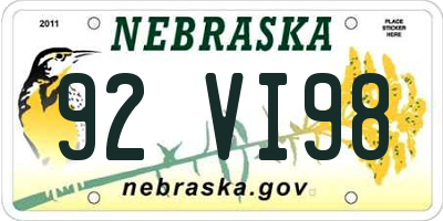NE license plate 92VI98