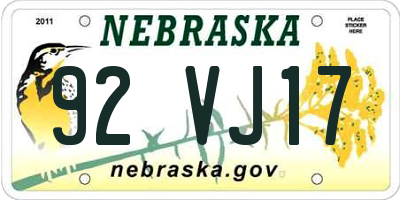 NE license plate 92VJ17