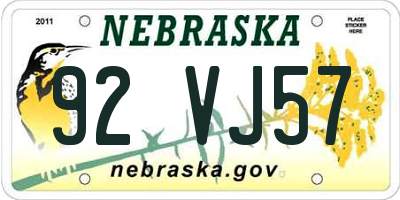 NE license plate 92VJ57