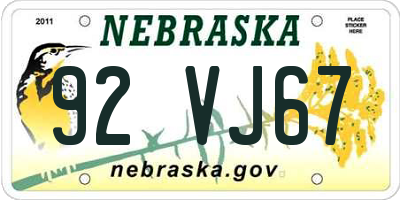 NE license plate 92VJ67