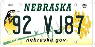 NE license plate 92VJ87