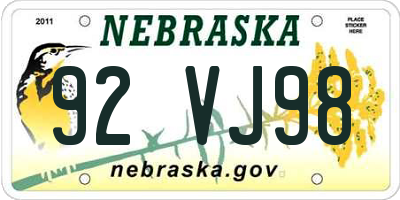 NE license plate 92VJ98