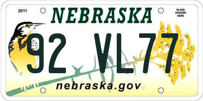 NE license plate 92VL77