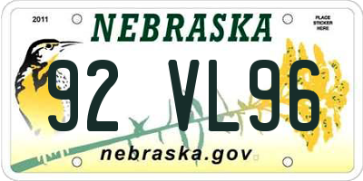 NE license plate 92VL96