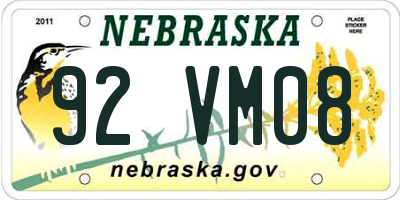 NE license plate 92VM08