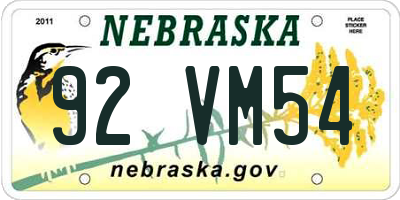 NE license plate 92VM54