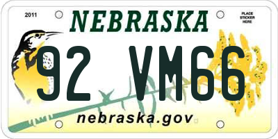 NE license plate 92VM66