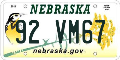 NE license plate 92VM67