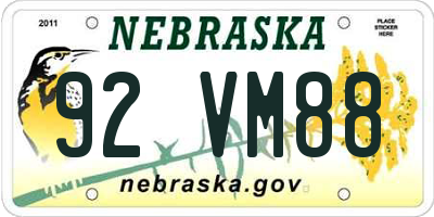 NE license plate 92VM88