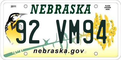 NE license plate 92VM94