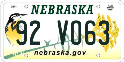 NE license plate 92VO63