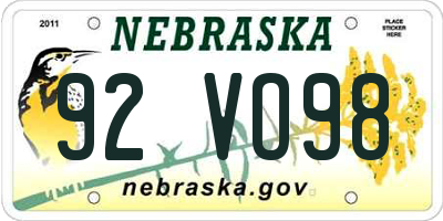 NE license plate 92VO98