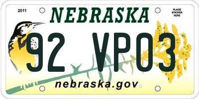 NE license plate 92VP03