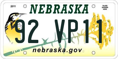 NE license plate 92VP11