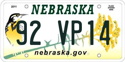 NE license plate 92VP14