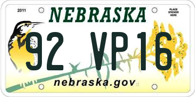 NE license plate 92VP16