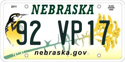 NE license plate 92VP17