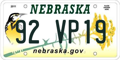 NE license plate 92VP19