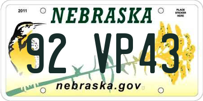 NE license plate 92VP43
