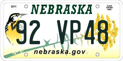 NE license plate 92VP48