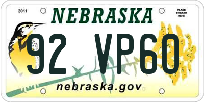 NE license plate 92VP60