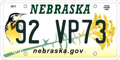 NE license plate 92VP73