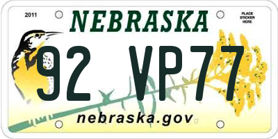 NE license plate 92VP77