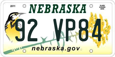 NE license plate 92VP84