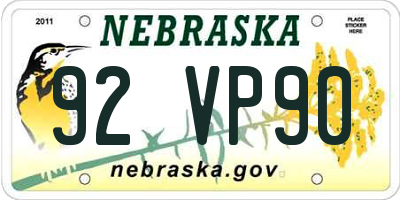 NE license plate 92VP90