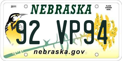 NE license plate 92VP94