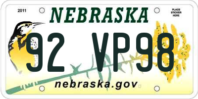 NE license plate 92VP98