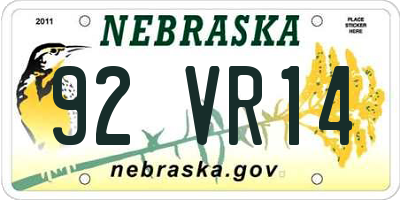 NE license plate 92VR14
