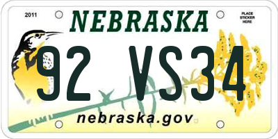 NE license plate 92VS34